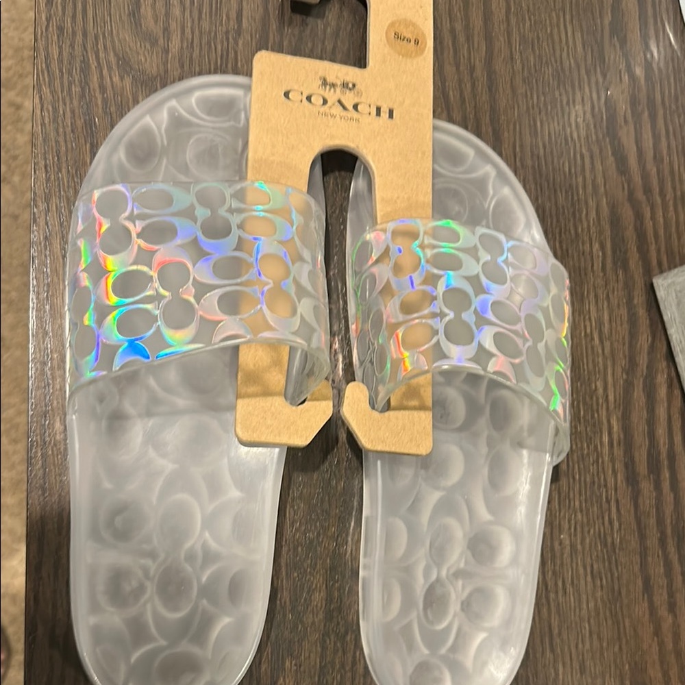 Coach Clear Slides with Iridescent Straps